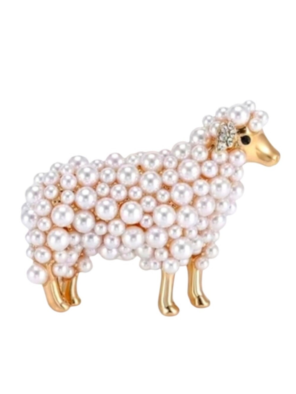 Sheep pin; gold and faux white pearl; NWOT